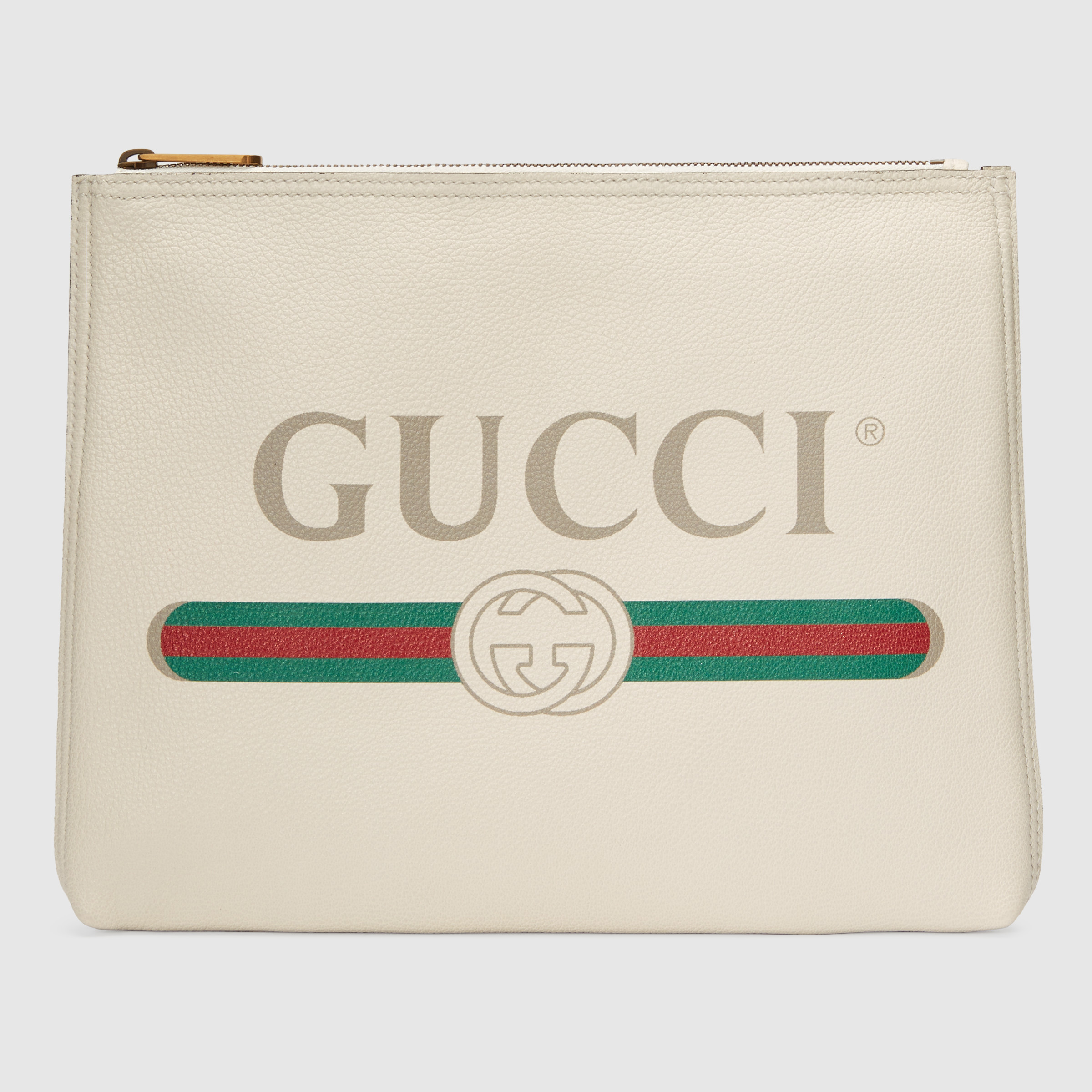 gucci标识印花皮革中号手拿包