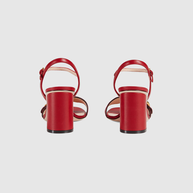 Gucci Marmont Logo-Embellished Leather Sandals In 6433 Red