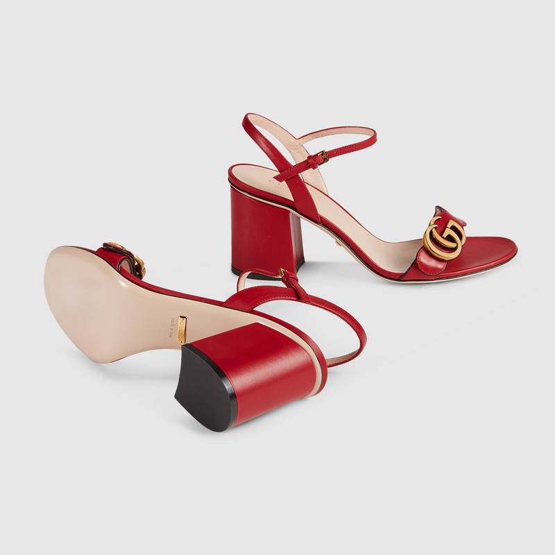 Gucci Marmont Logo-Embellished Leather Sandals In 6433 Red
