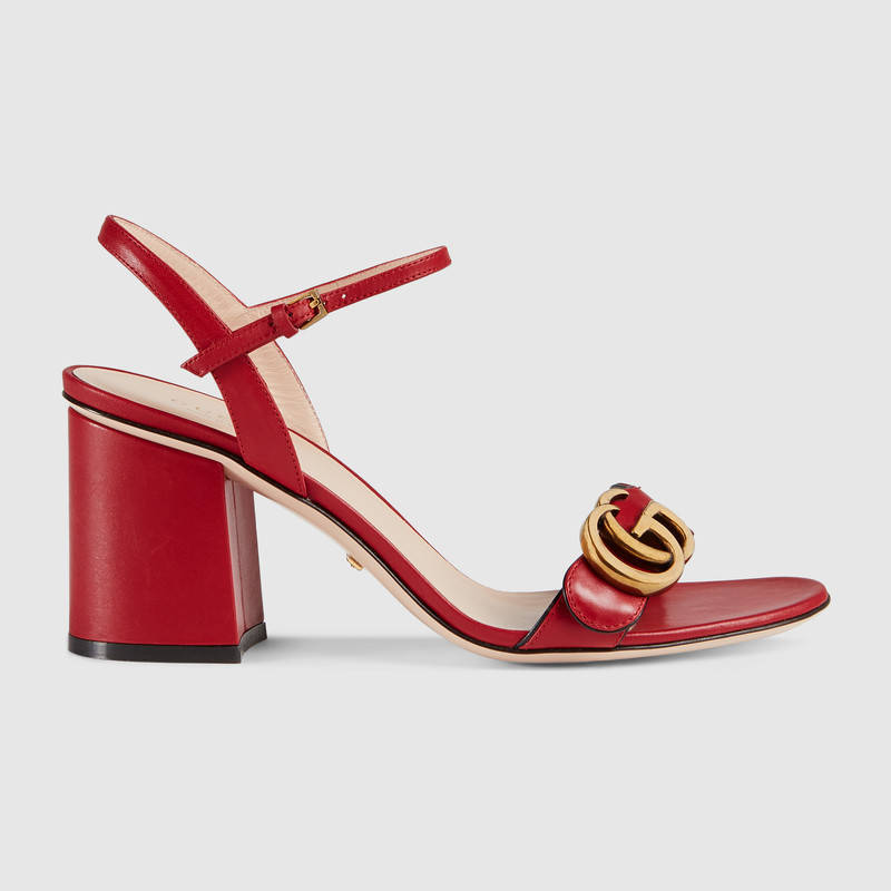 Gucci Marmont Logo-Embellished Leather Sandals In 6433 Red
