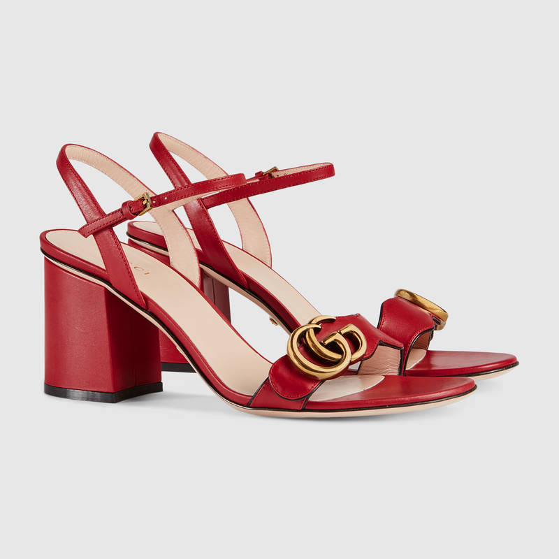 Gucci Marmont Logo-Embellished Leather Sandals In 6433 Red