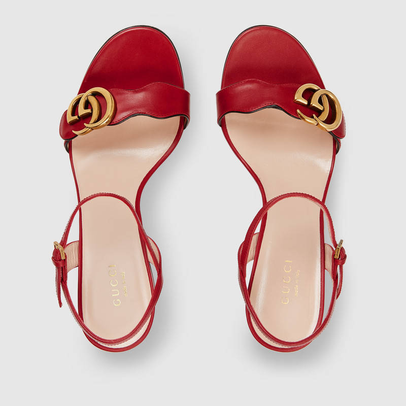Gucci Marmont Logo-Embellished Leather Sandals In 6433 Red