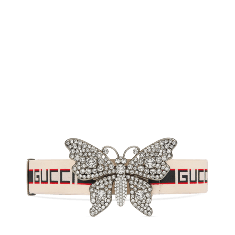 饰蝴蝶和gucci印花条纹织带腰带
