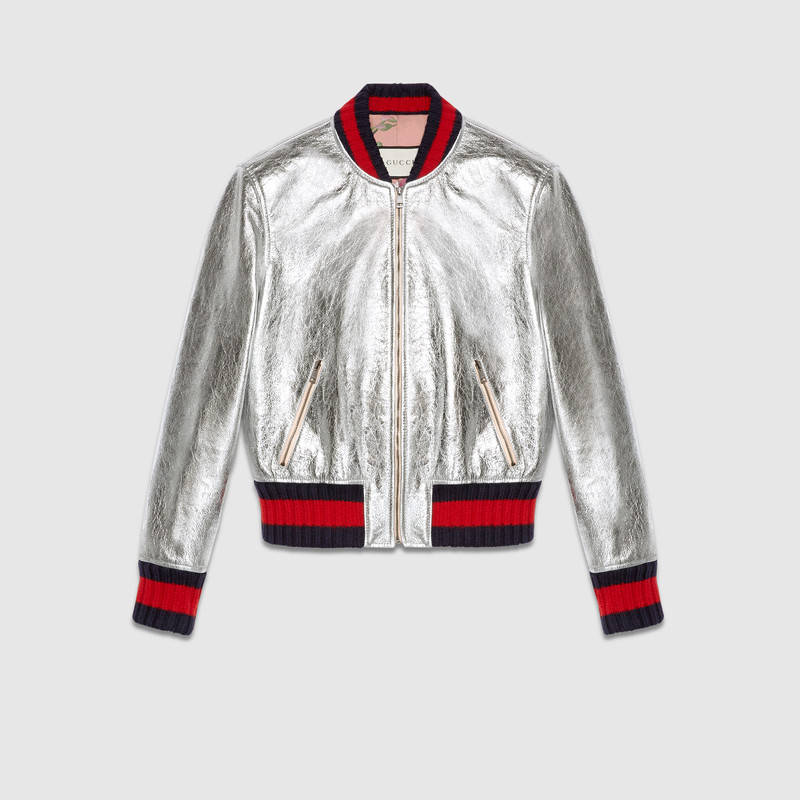 GUCCI CRACKLE LEATHER BOMBER JACKET