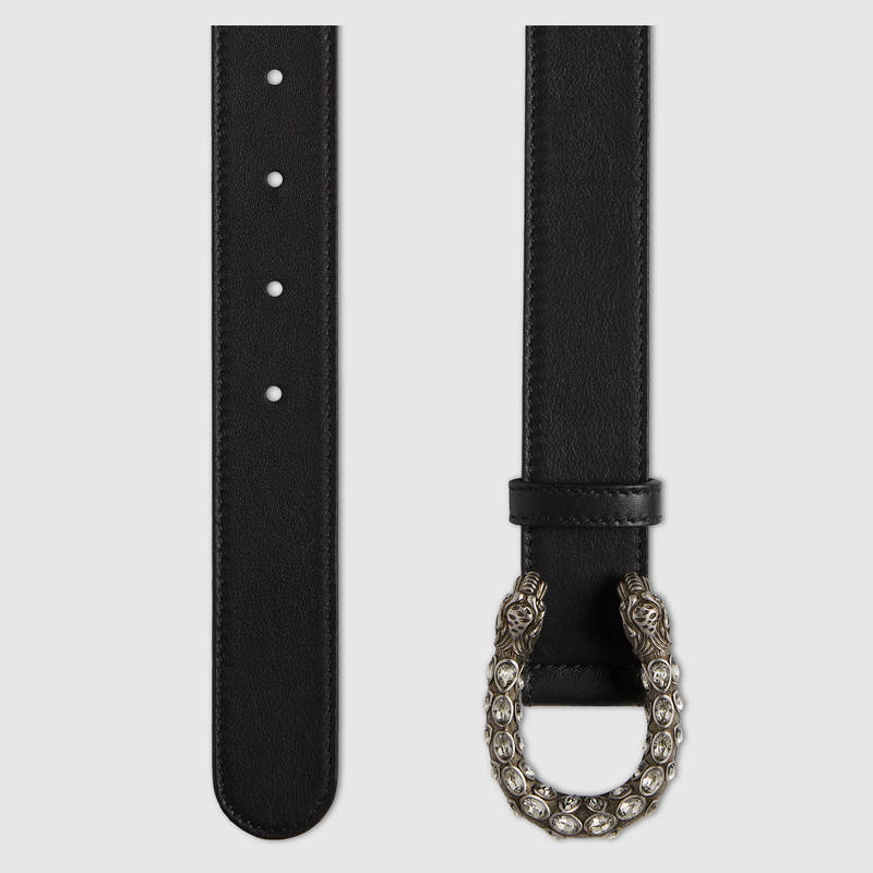 Gucci Leather Belt With Crystal Dionysus Buckle In 8176 Black | ModeSens