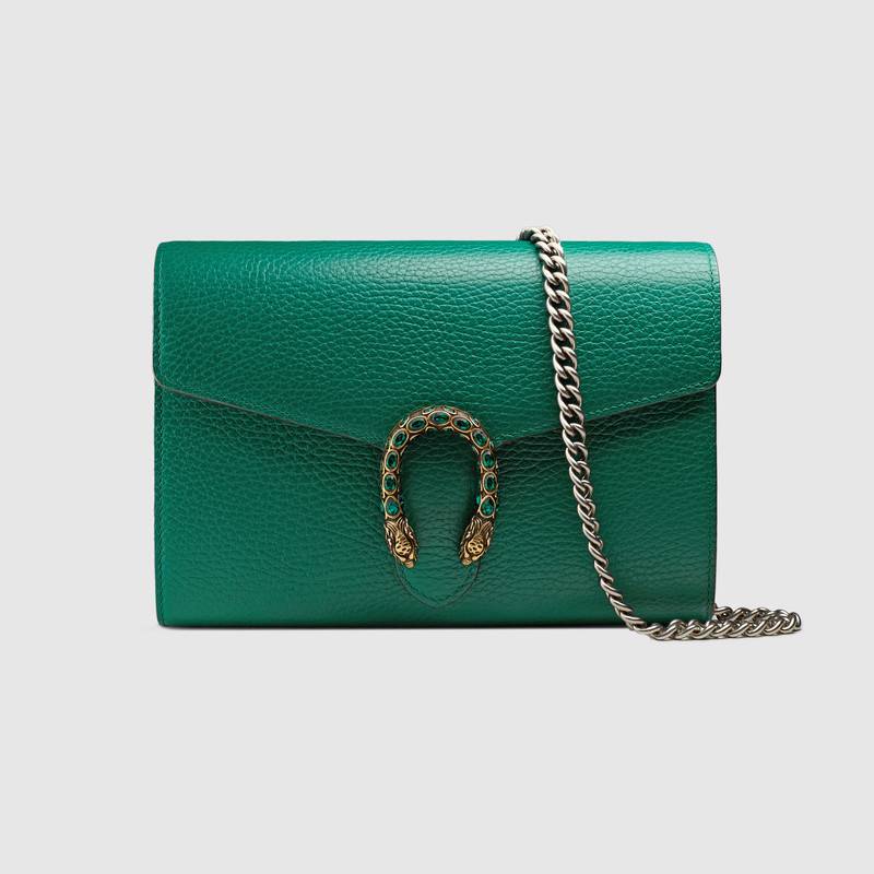 Gucci Dionysus Leather Mini Chain Bag In Grün