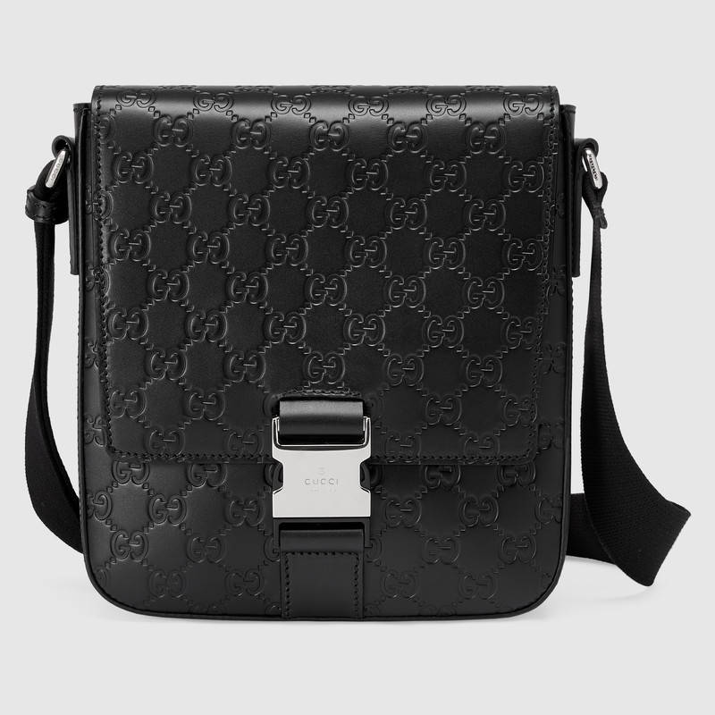 Gucci Signature Leather Messenger In Black | ModeSens