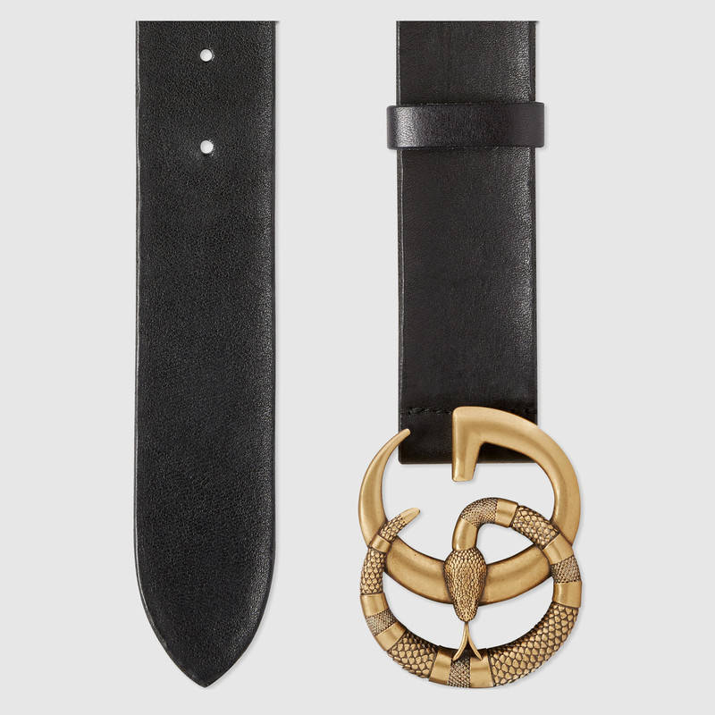 Shop Gucci Leather Belt With Double G Buckle With Snake In Black