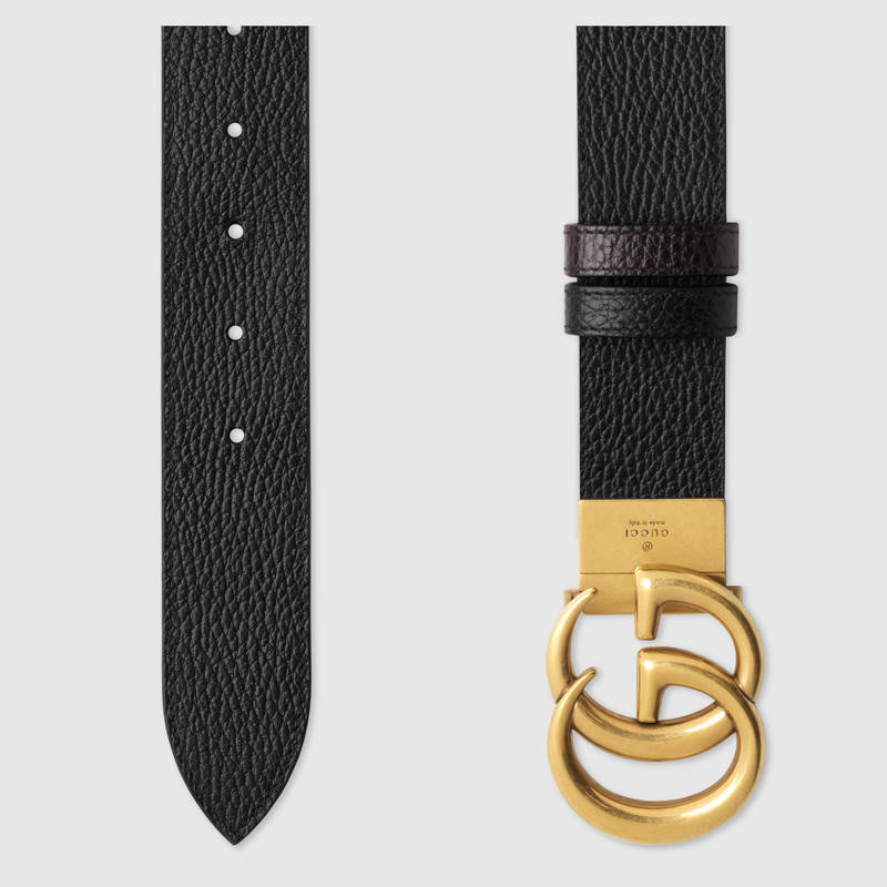 GUCCI REVERSIBLE LEATHER BELT WITH DOUBLE G BUCKLE,474350CAO2T1062