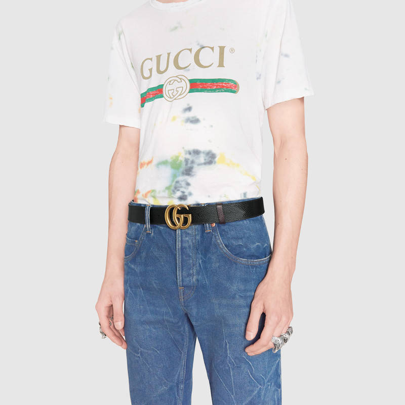 GUCCI REVERSIBLE LEATHER BELT WITH DOUBLE G BUCKLE,474350CAO2T1062