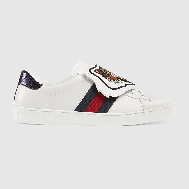 GUCCI New Ace Snap Angry Cat Leather Sneakers in White | ModeSens