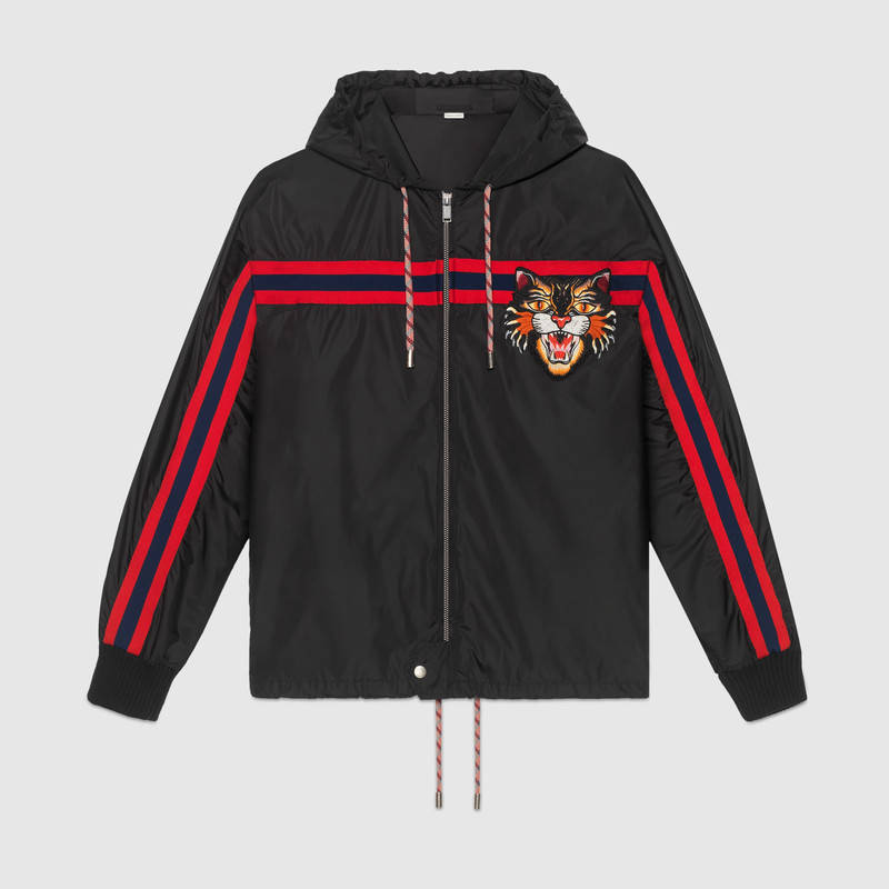 GUCCI NYLON WINDBREAKER WITH ANGRY CAT APPLIQUÉ