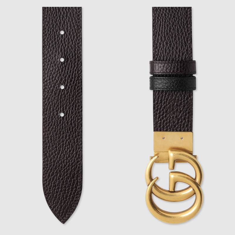 GUCCI REVERSIBLE LEATHER BELT WITH DOUBLE G BUCKLE,474350CAO2T1062