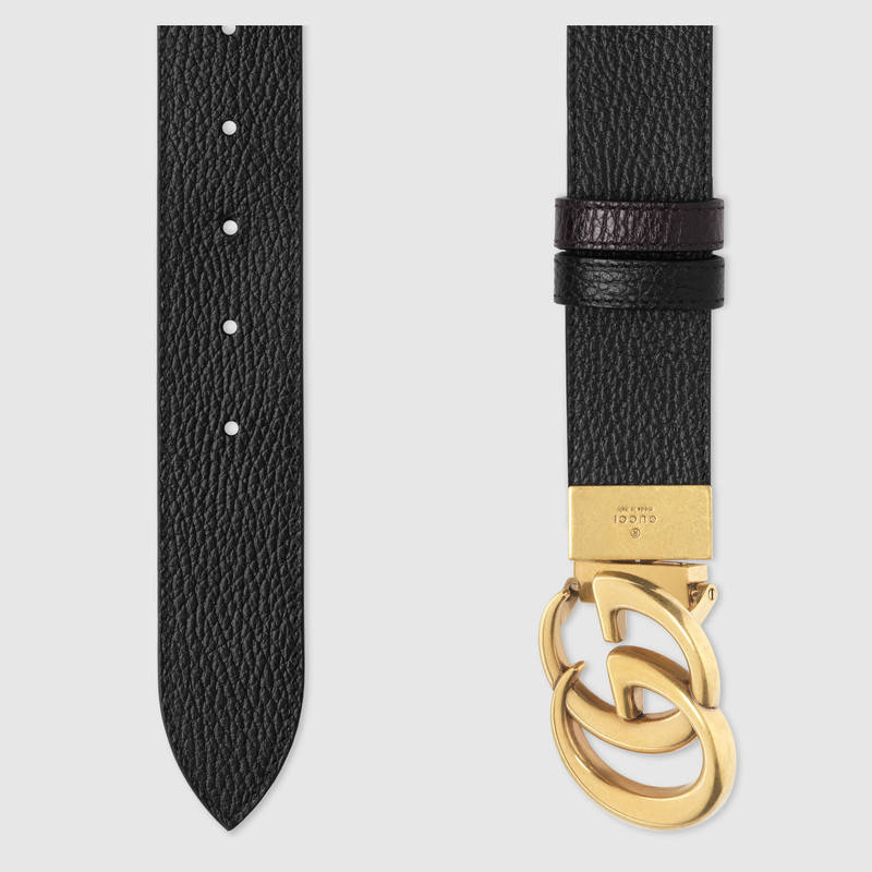 GUCCI REVERSIBLE LEATHER BELT WITH DOUBLE G BUCKLE,474350CAO2T1062