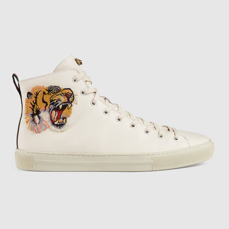 GUCCI SNEAKERS MAJIOR LACE-UP HIGH SNEAKER WITH WEB BAND AND ANGRY CAT ...