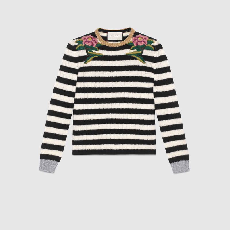 GUCCI EMBROIDERED MERINO CASHMERE KNITTED TOP