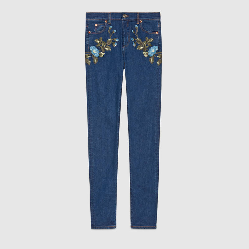 GUCCI FLORAL EMBROIDERED SKINNY DENIM PANT