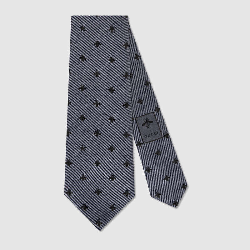 GUCCI SILK TIE WITH BEES AND STARS