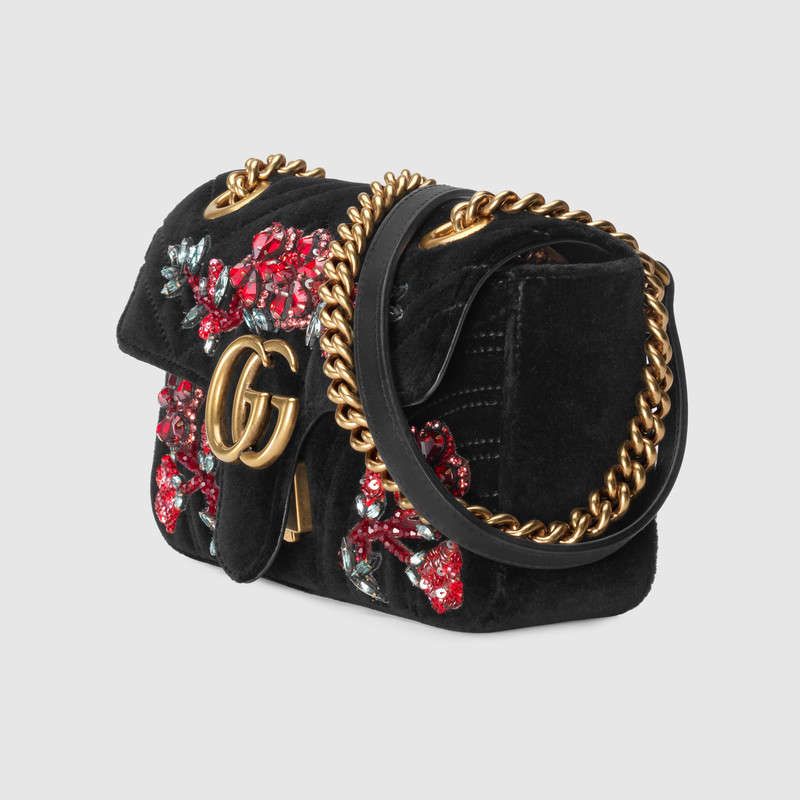 GUCCI Gg Marmont Small Crystal-Embellished Velvet Shoulder Bag in Black | ModeSens