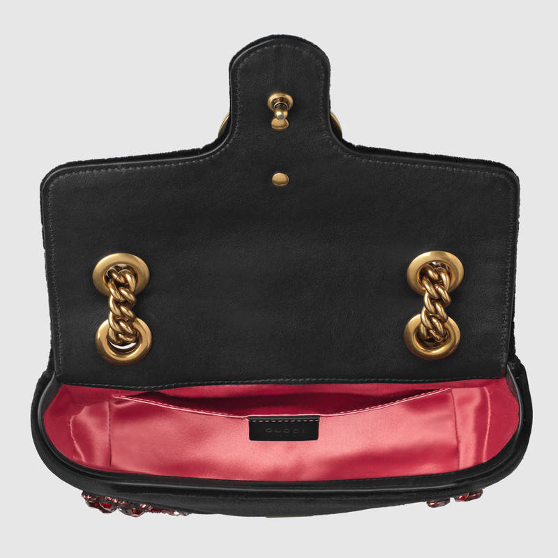GUCCI Gg Marmont Embroidered Velvet Mini Bag - Black Chevron Velvet | ModeSens