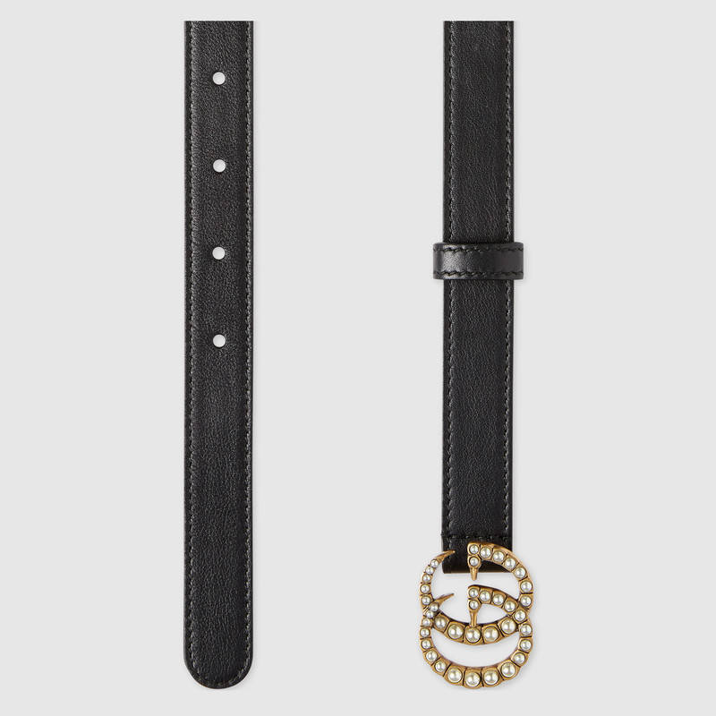 Shop Gucci Gg Marmont Belt With Pearls In Black