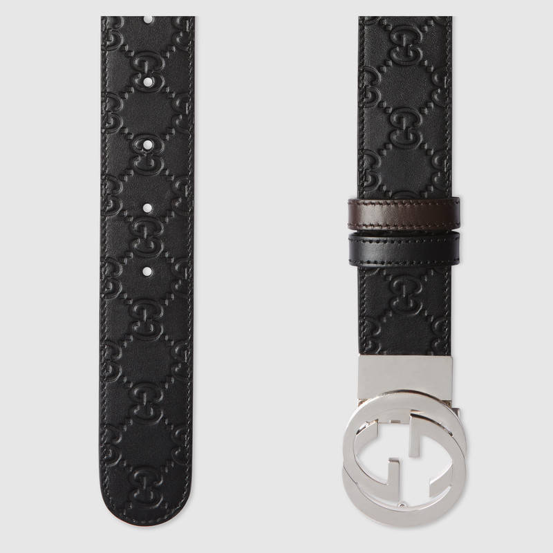 Shop Gucci Reversible Signature Belt In Brown