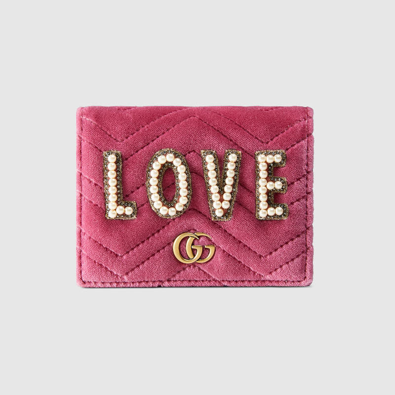 GUCCI GG MARMONT EMBROIDERED VELVET WALLET
