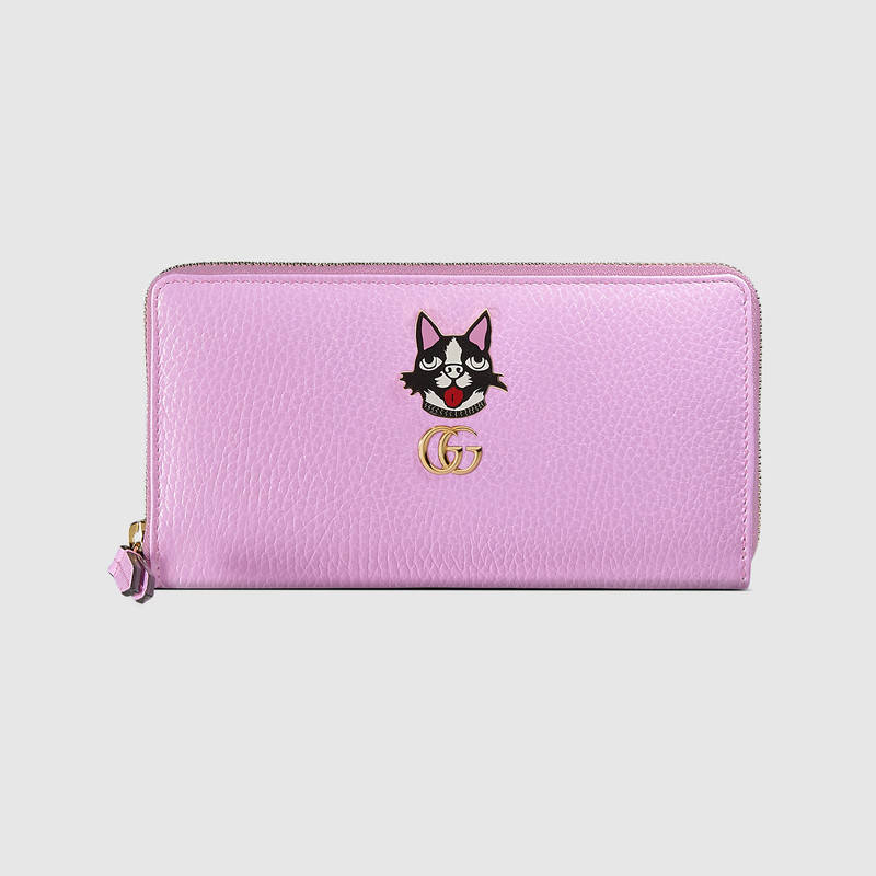 Gucci Leather Zip Around Wallet With Bosco In Pink