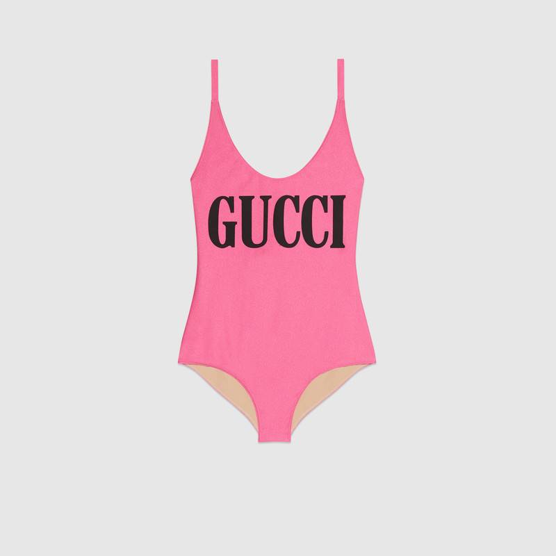 Gucci Sparkling Swimsuit With  Print In Pink Sparkling Lycra