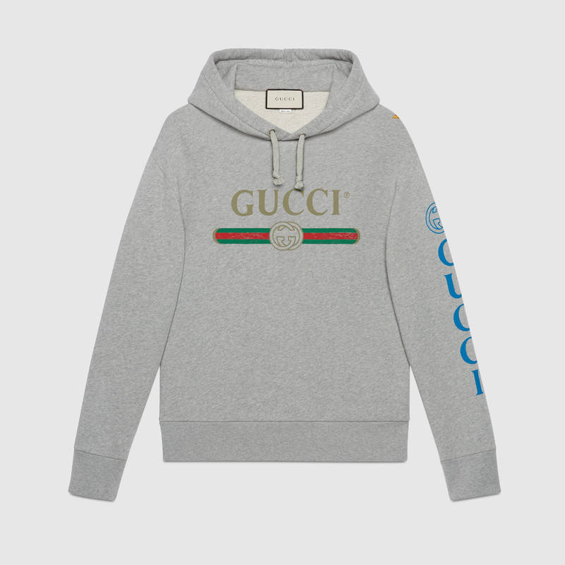 Gucci Vintage Logo Embroidered Pullover Hoodie In Grey ModeSens