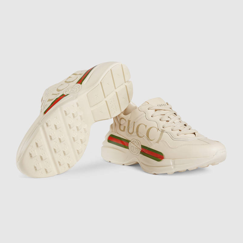 Shop Gucci Women's Rhyton Logo Leather Trainer In White