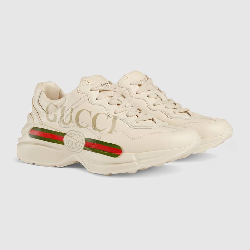 Shop Gucci Women's Rhyton  Logo Leather Sneaker In White