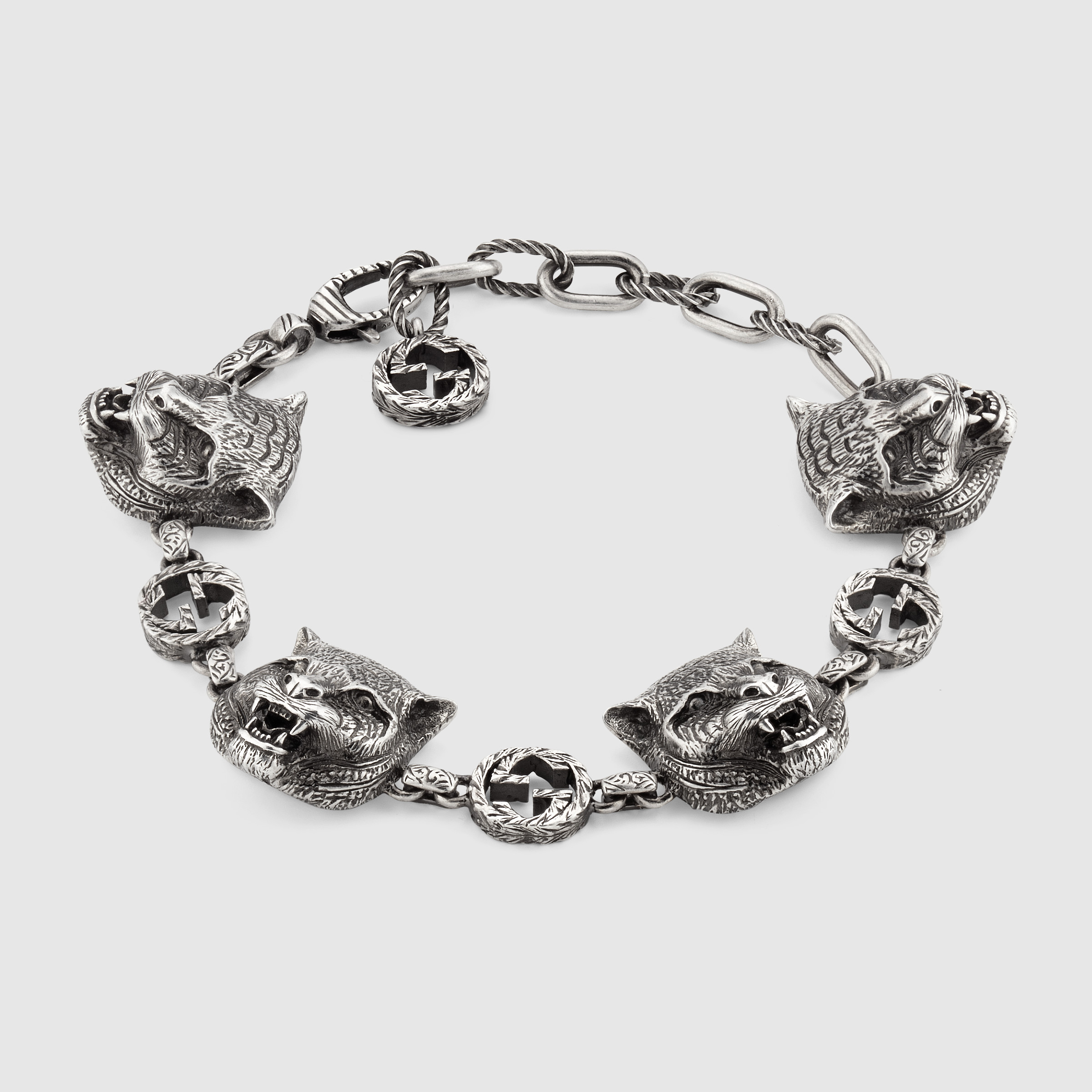 古驰花园系列猫科动物头像手镯_纯银 | gucci中国官网