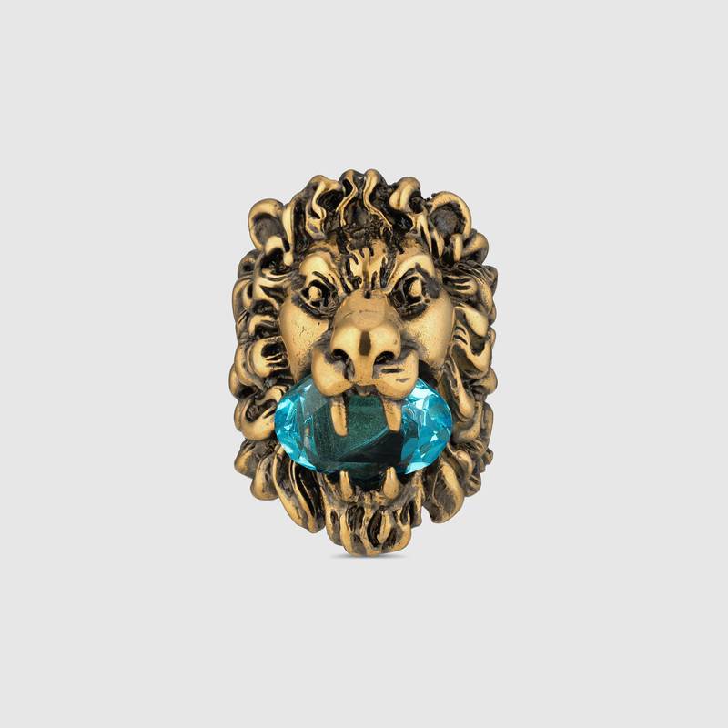 GUCCI LION HEAD RING WITH CRYSTAL,402763J1D508068