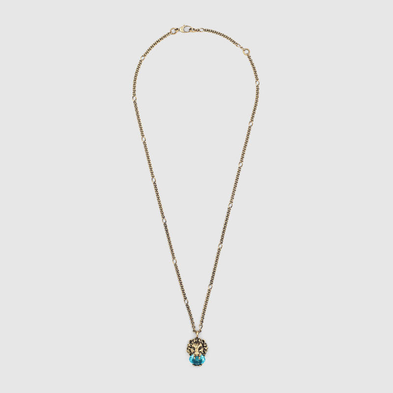 Gucci Lion Head Necklace With Crystal In Undefined