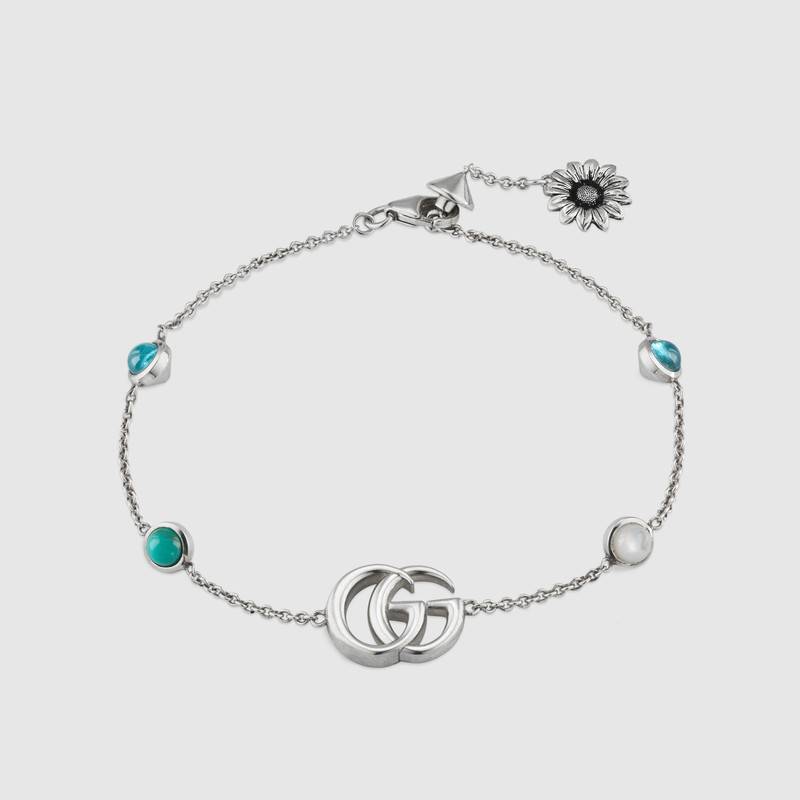 Shop Gucci Double G Mother Of Pearl Bracelet In Sterling Silver