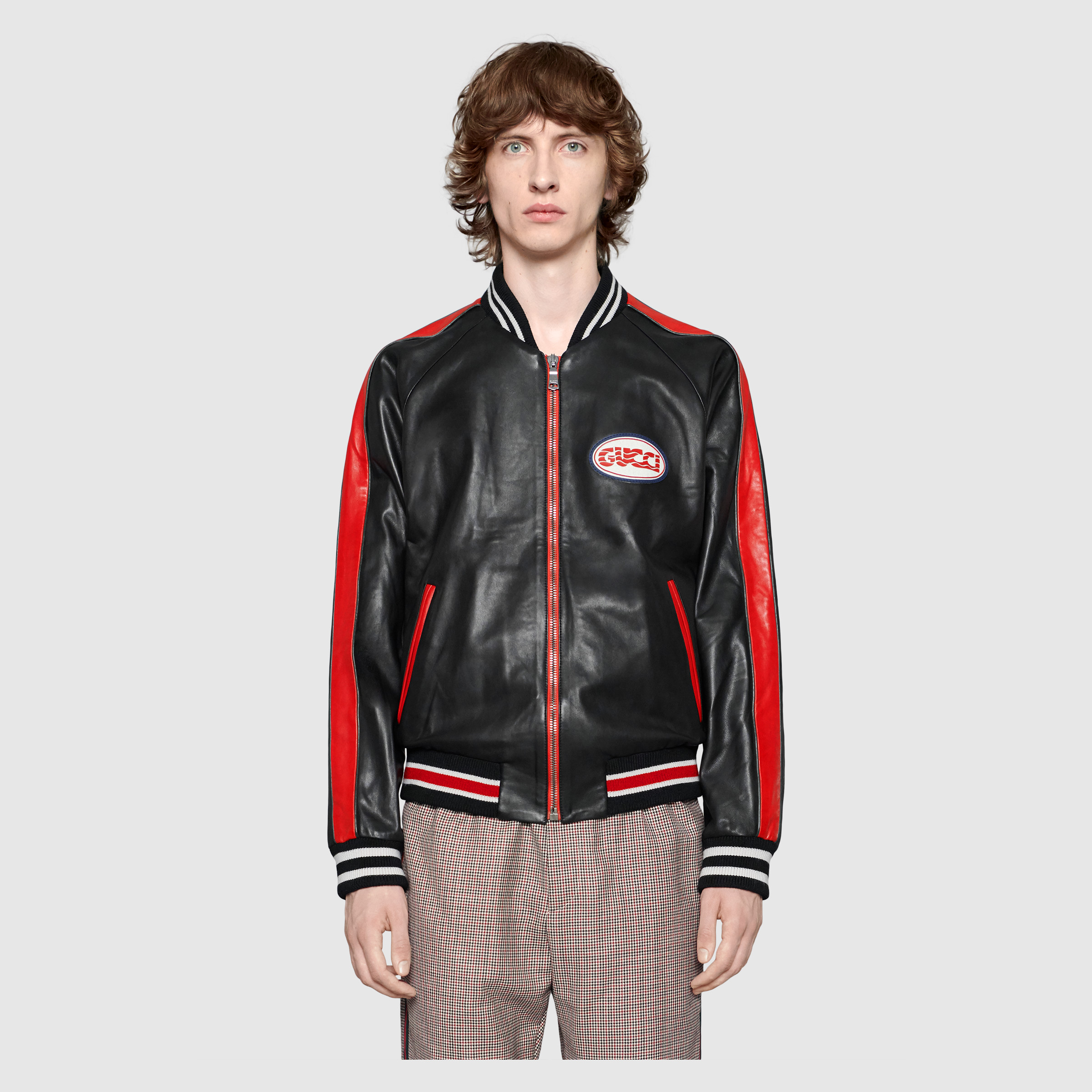 gucci泳池贴饰皮革飞行员夹克