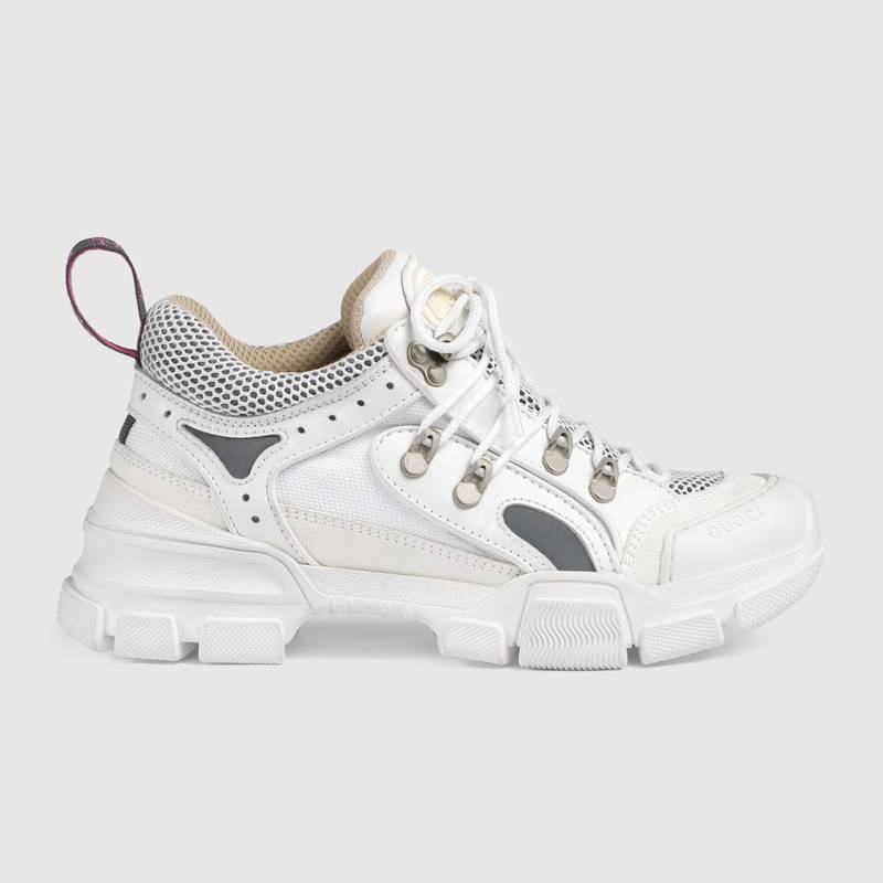Gucci Flashtrek Embellished Logo-Embossed Leather, Suede And Mesh Sneakers In White
