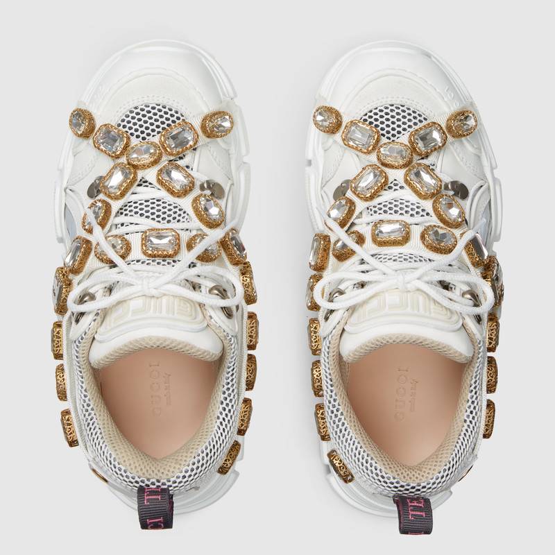 Gucci Flashtrek Embellished Logo-Embossed Leather, Suede And Mesh Sneakers In White
