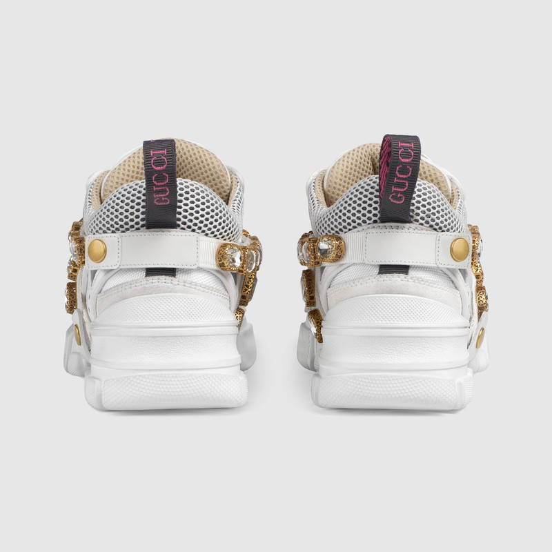 Gucci Flashtrek Embellished Logo-Embossed Leather, Suede And Mesh Sneakers In White