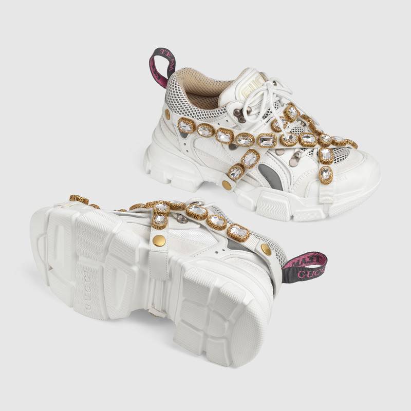Gucci Flashtrek Embellished Logo-Embossed Leather, Suede And Mesh Sneakers In White