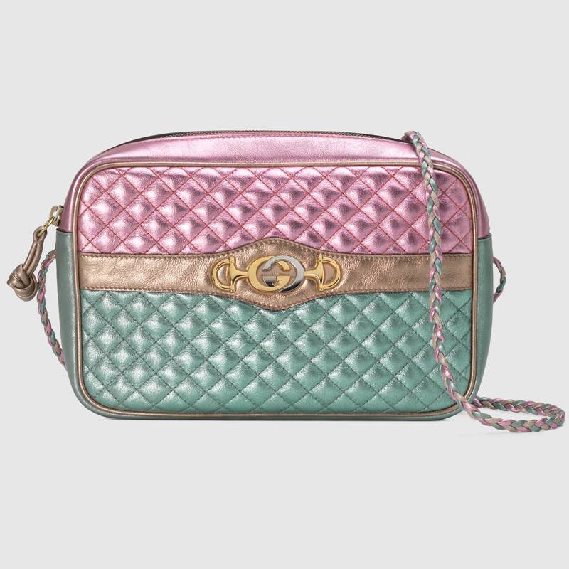 Gucci Laminated Leather Small Shoulder Bag In Pink