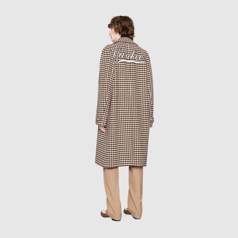 Gucci + New York Yankees Appliquéd Houndstooth Wool-blend Coat in