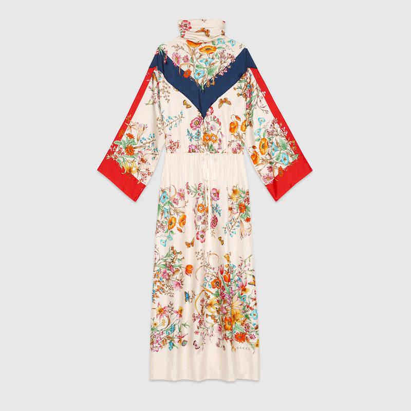 GUCCI SILK DRESS WITH FLORAL PRINT