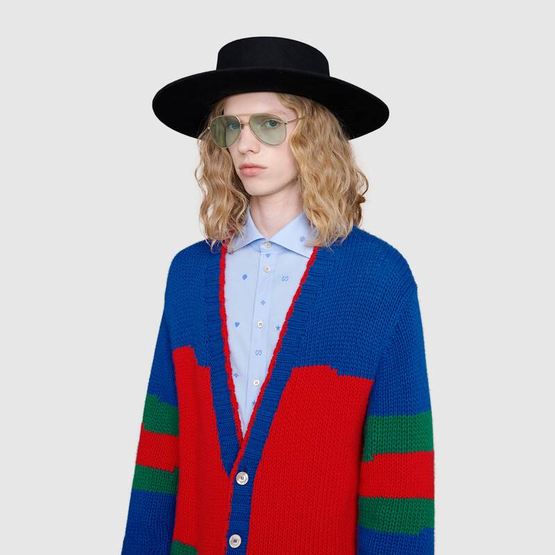 GUCCI OVERSIZE STRIPED WOOL CARDIGAN