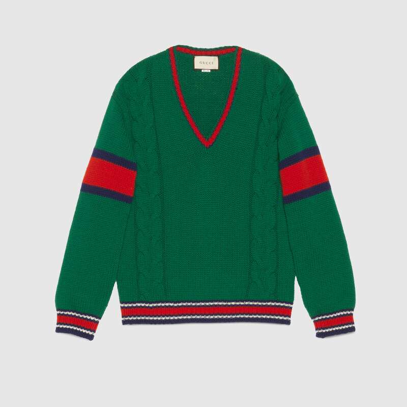 GUCCI CABLE KNIT V-NECK SWEATER