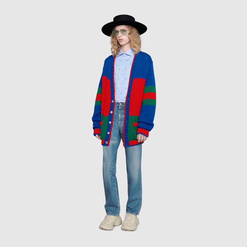 GUCCI OVERSIZE STRIPED WOOL CARDIGAN