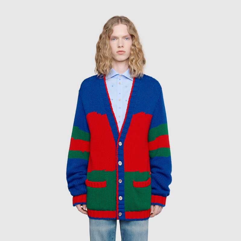 GUCCI OVERSIZE STRIPED WOOL CARDIGAN