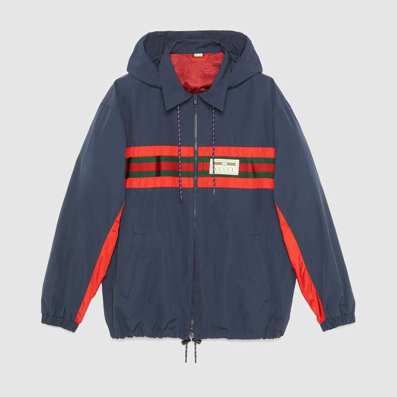 GUCCI NYLON JACKET WITH WEB AND GUCCI LABEL