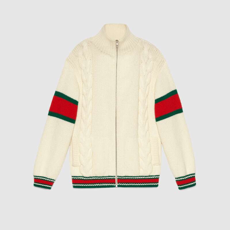 GUCCI GUCCI CABLE KNIT BOMBER JACKET